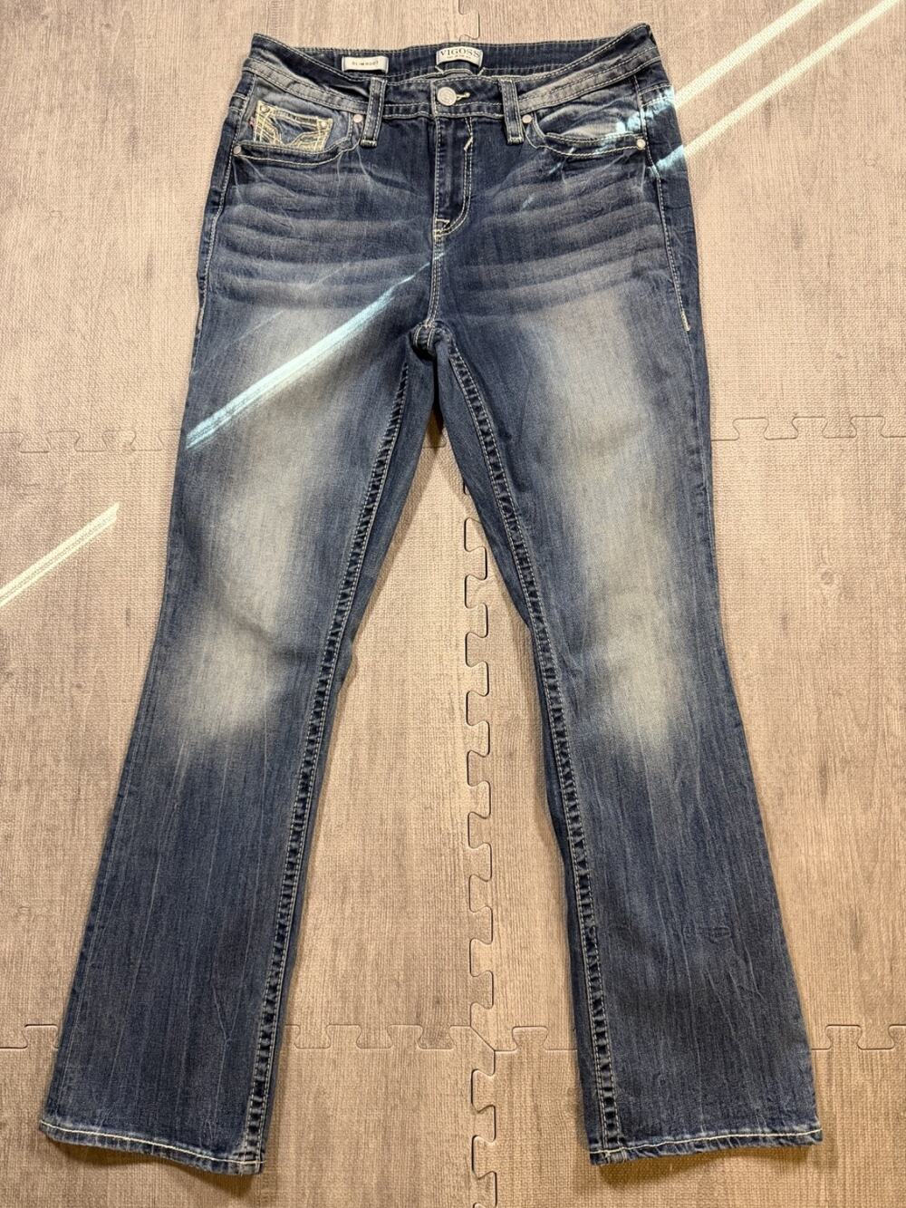 Vigoss Slim Boot Cut Jeans Womens Size 14 Embroidered Back Pocket Stretch Denim
